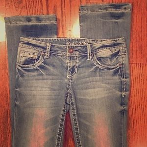red camel bootcut jeans